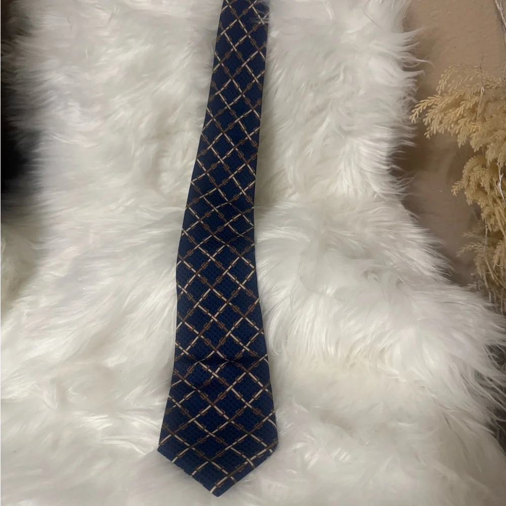 Fendi Gold and Blue Silk Tie with Geometric Design